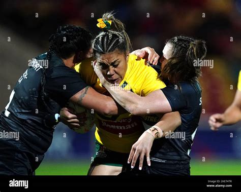 Australia S Shannon Mato Is Tackled By New Zealand S Georgia Hale And