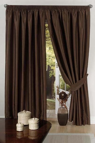 Chocolate Brown Curtains 46 X 54 Pair Of Faux Silk Fully Lined Pencil