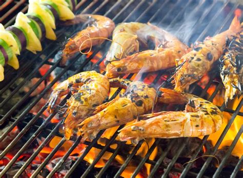 Shrimp Seafood In Bbq Flames Stock Photo Image Of Gourmet Blaze