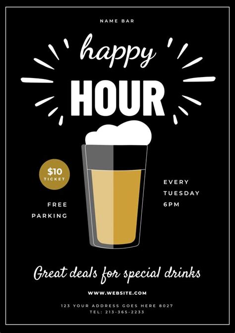 Free Black Happy Hour Beer Poster Template To Edit