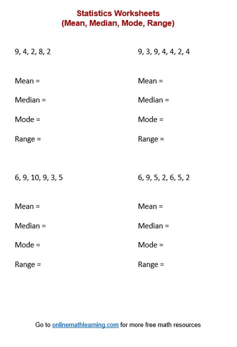 Mean Median Mode Worksheets Printable Online Answers Examples