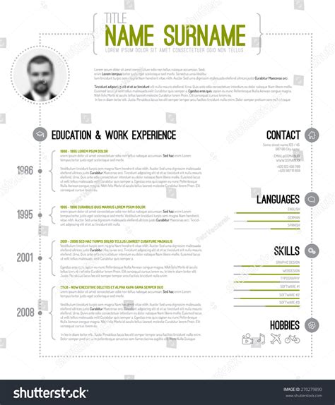 Vector Minimalist Cv Resume Template Timeline Stock Vector Royalty