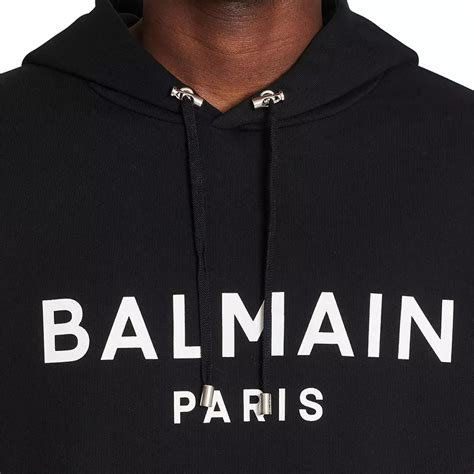 Jual Balmain Balmain Logo Print Hoodie Black White Man Original 2024