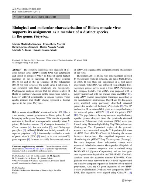 Pdf Biological And Molecular Characterisation Of Bidens Mosaic Virus