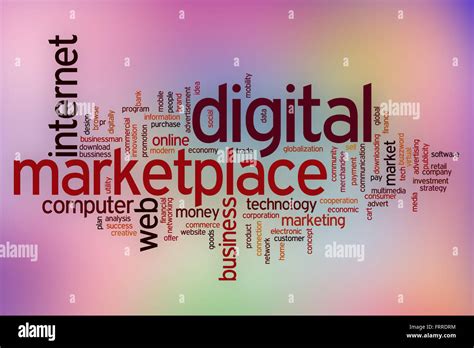 Digital Marketplace Word Cloud Concept With Abstract Background Stock