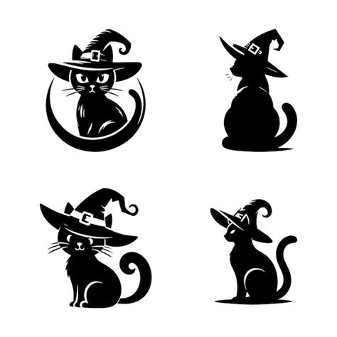 Cat wearing witch hat silhouette Halloween element vector | Premium AI-generated vector