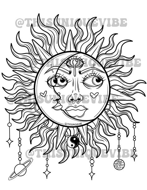 Sun And Moon Goddess Coloring Page Printable Adult Coloring Page Coloring Book Trippy Coloring