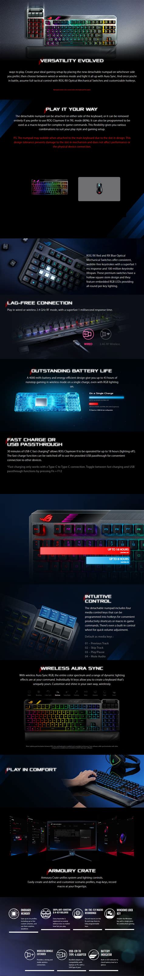 Asus ROG CLAYMORE II Wireless Mechanical Gaming Keyboard - RX Red ...