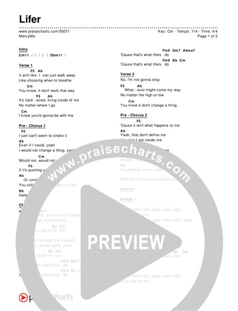 Lifer Chords PDF (MercyMe) - PraiseCharts