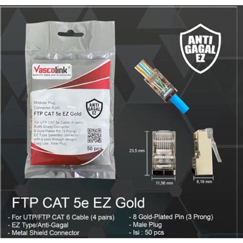 Jual Connector Vascolink Rj Ftp Cat E Ez Gold Anti Gagal Shopee