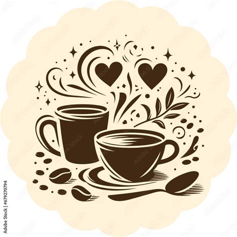 Stencil Style Vector Artwork Depicting Coffee Cups As A Sticker With