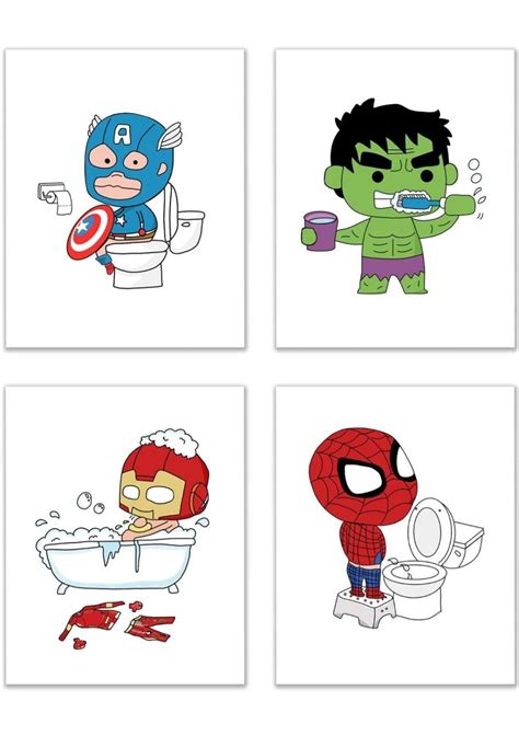 Marvel Bathroom Superhero Bathroom Cartoon Bathroom Bathroom Posters