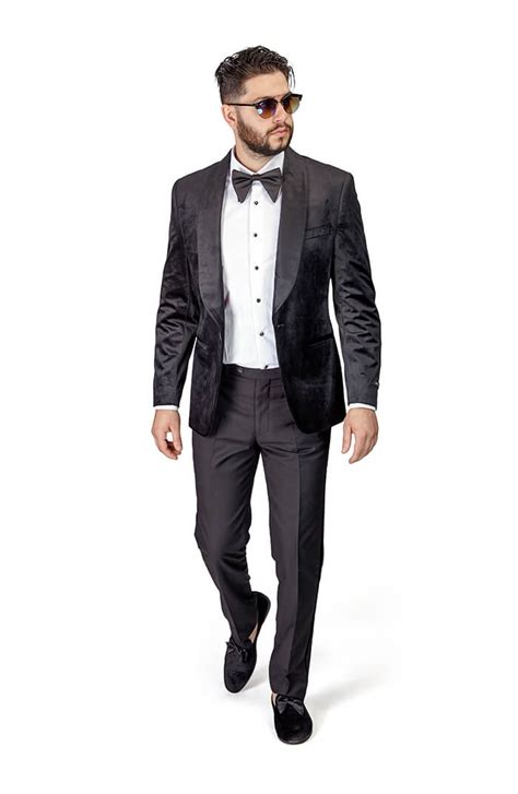 Slim Fit Button Black Velvet Shawl Lapel Black Pants Tuxedo Zarman