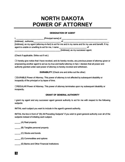 Free North Dakota Power Of Attorney Forms Pdf Word