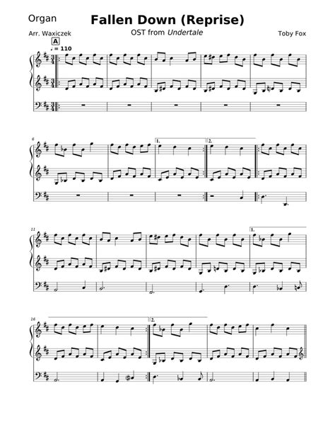 Toby Fox Fallen Down Reprise Organ Version Sheet Music For Organ Solo