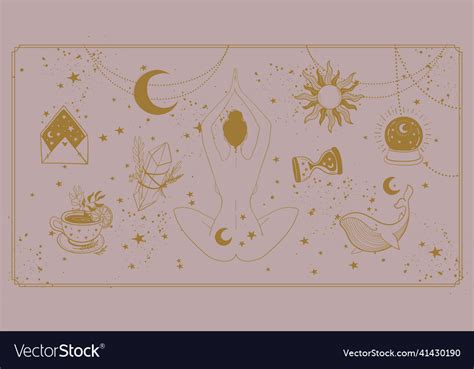 Boho Banner About Female Magic Meditating Woman Vector Image