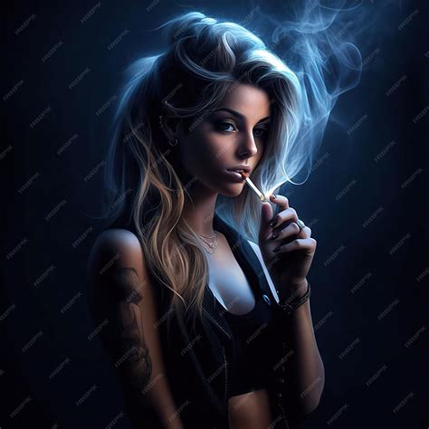 Premium AI Image | a woman smoking a cigarette with a tattoo on her ...