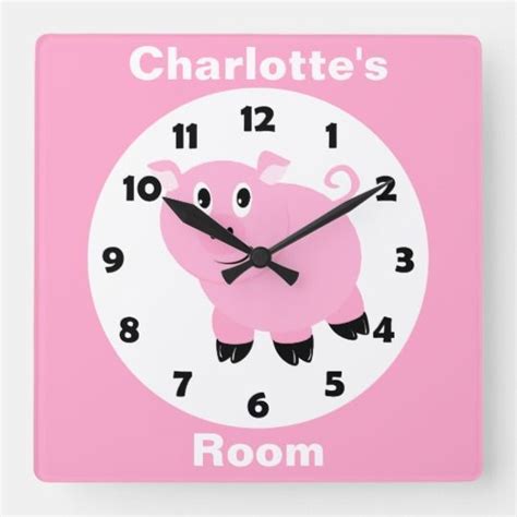 Personalized Kids Pink Pig Cute Little Pigs Animal Square Wall Clock