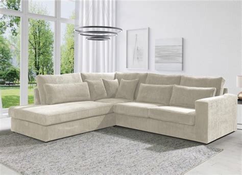 Vente Unique Hoekbank Van Ribfluweel MONDOVI Beige Hoek Links L 285