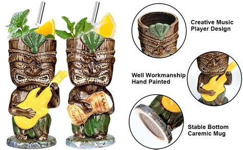 Tiki Glasses Mugs For Cocktails Hawaiian Tiki Mugs 13oz Set Of 4 Ceramic Tropical