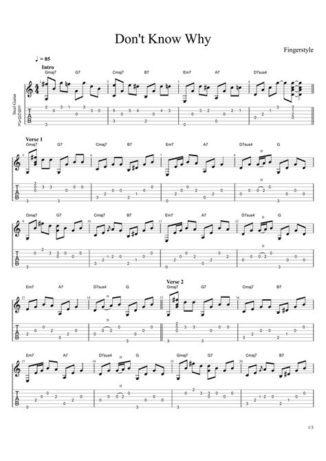 Norah Jones Don T Know Why Fingerstyle Sheets By Scott S Guitar