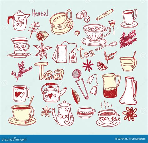 Tea Doodle Sketch Elements Hand Drawn Vector Illustration Stock Vector