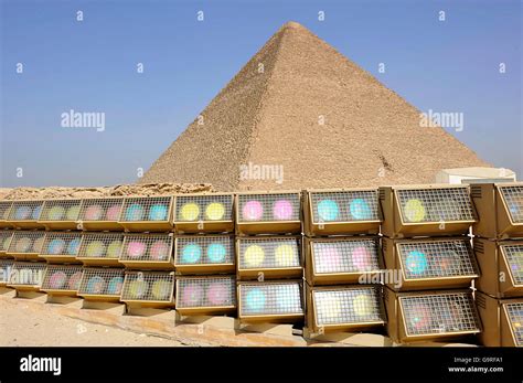 The Great Pyramid of Giza, lamps for light show, Pyramids of Giza, Giza ...