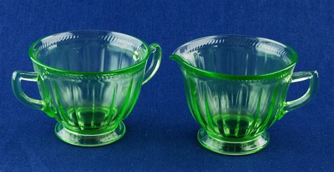 Federal Glass Colonial Fluted Open Sugar Bowl Creamer Rope Green