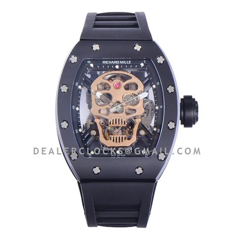 RM 052 01 Tourbillon Skull In Ceramic Bezel On Black Rubber Strap