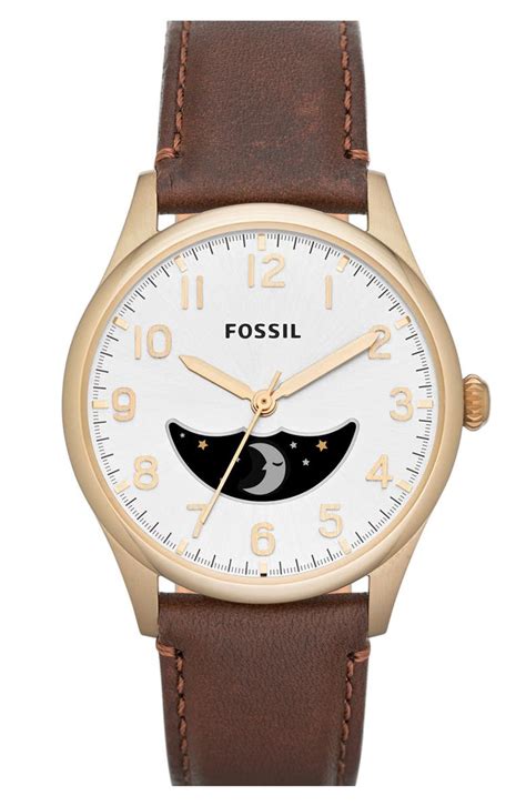 Fossil The Agent Moonphase Leather Strap Watch 38mm Nordstrom