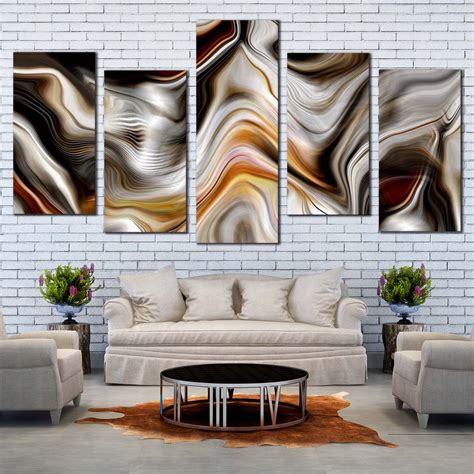 Marble Stone Canvas Print, Golden Abstract Marble 5 Piece Canvas Set ...