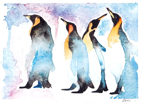 Watercolor Penguins By Banaanimuffinssi On Deviantart