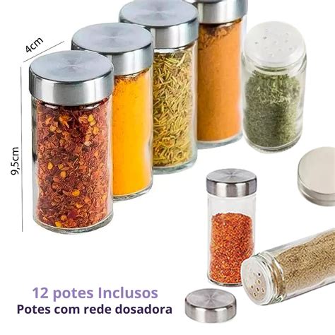 Porta Temperos Giratório 12 Peças Inox Combinandinho Decorações