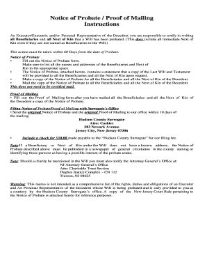 Notice Of Probate Proof Of Mailing Instructions Hudson County