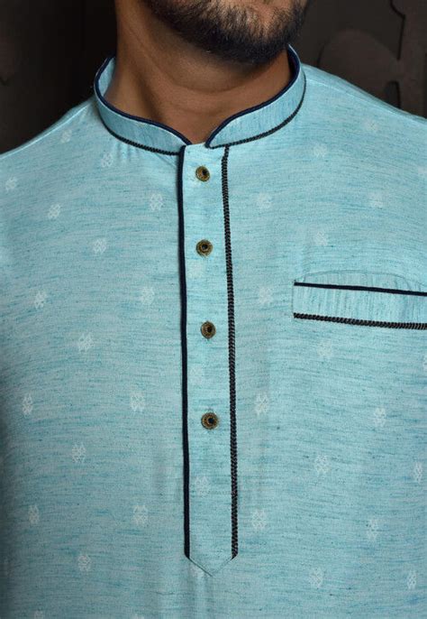 Buy Woven Cotton Jacquard Kurta In Sky Blue Online MLC2199 Utsav