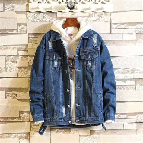 Ripped Denim Jacket Male Korean Version Trendy Student Casual Handsome