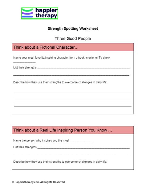 Strength Spotting Worksheet Happiertherapy