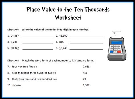 Place Value To The Ten Thousands Printable Worksheet With Answer Key