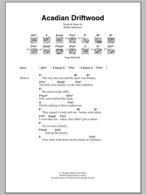 Acadian Driftwood By The Band Sheet Music For Guitar Chordslyrics At