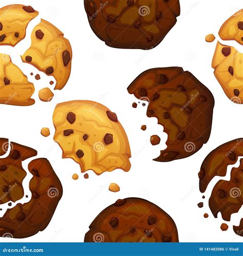 Vector Chocolate Chip Cookies Pattern. Oatmeal Cookie with Chocolate ...