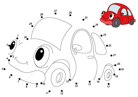 Connect The Dots Red Car To Coloring Page Free Printable