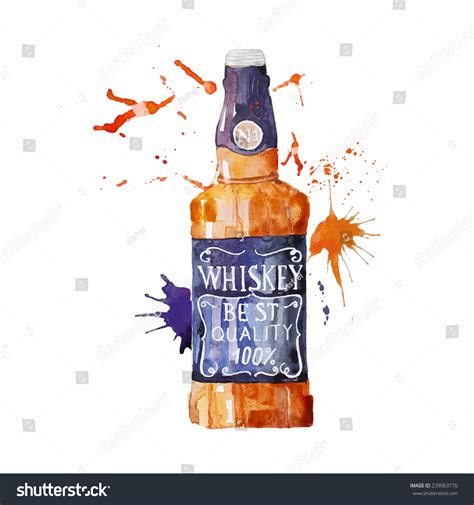 Watercolor Whiskey Bottle Art Isolated Alcohol Object Isolated On