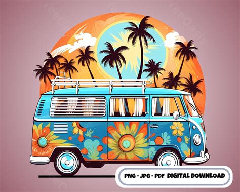 Hippie Van Png Hippie Groovy Van Clipart Sunset Retro Van Clipart ...