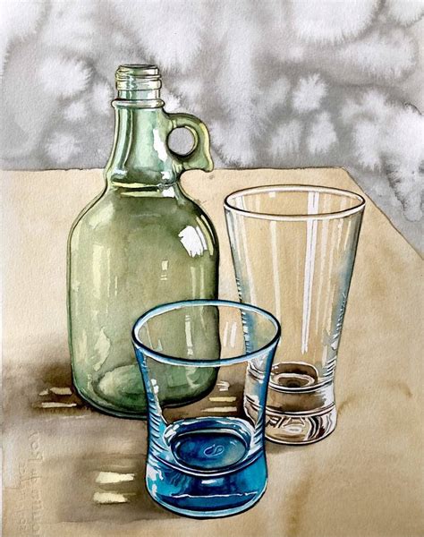 Still life with bottles and glasses (166) Painting by Serpil Umit ...