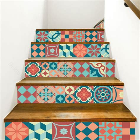 Retro Tile Stair Sticker Self Adhesive Pvc Removable Stairway Wallpaper Home Staircase Decal