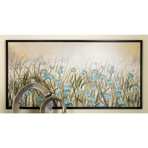 Litton Lane 27 In X 55 In Framed Blue Flowers Wall Art In Brown