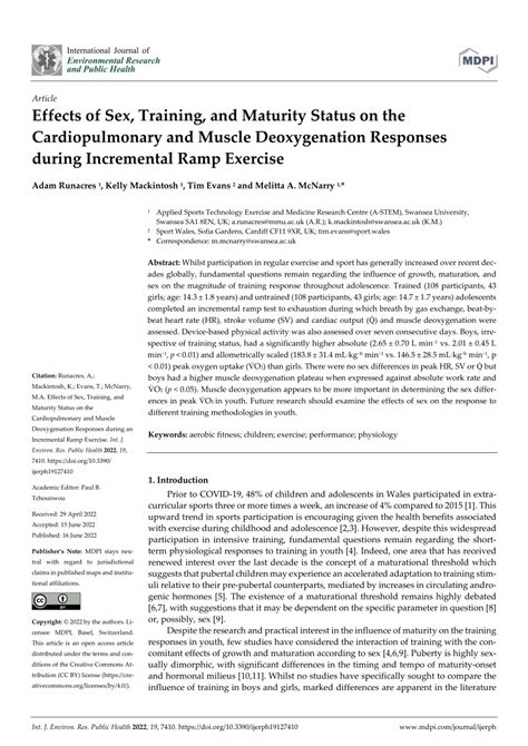 Pdf Effects Of Sex Training And Maturity Status On The Cardiopulmonary And Muscle