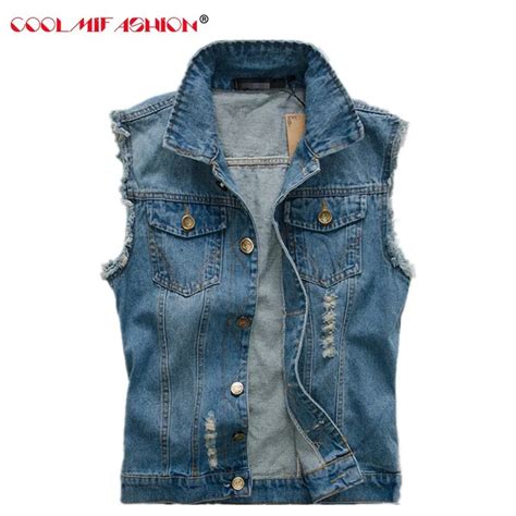 Cowboy Denim Vest Mens Jackets Cotton Jeans Sleeveless Jacket Men Plus