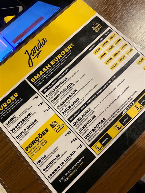 Menu em Janela Bar Perdizes São Paulo