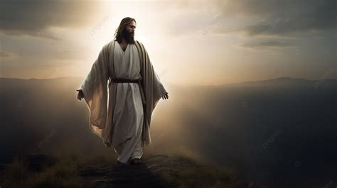 foto yesus berdiri  atas gunung  jubahnya foto  gambar